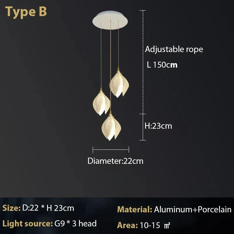 Suspension design Escalier moderne pour hôtel de luxe en céramique avec éclairage LED en forme de pétale