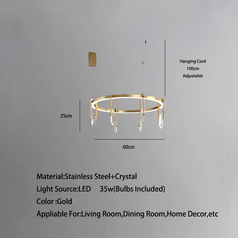 Lustre de luxe italien en cuivre avec LED postmoderne et cristaux ronds