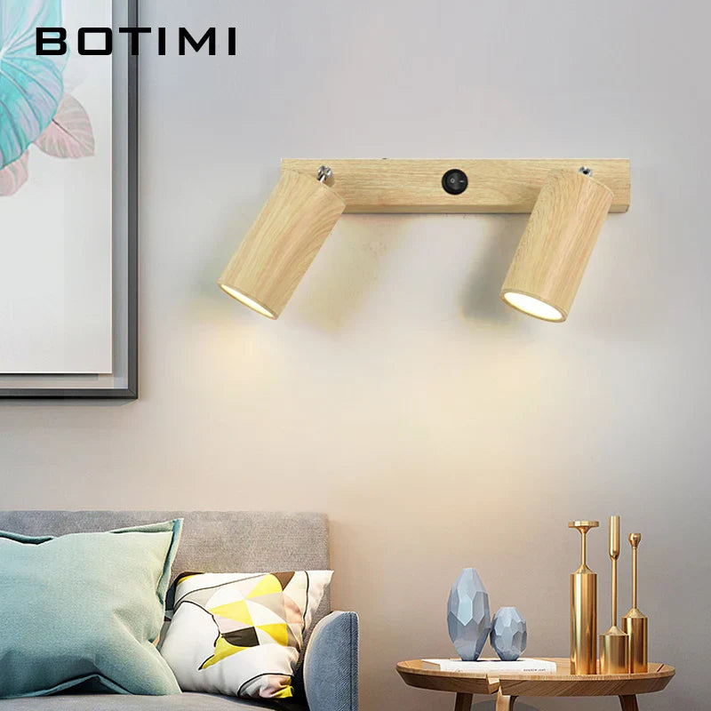 Botimi - Lampe de Table Nordique en Bois avec Poussoir