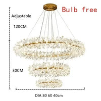 Lustre en cristal de fleur moderne luxe Suspension LED pour salon 60 80 100 cm anneaux suspendus