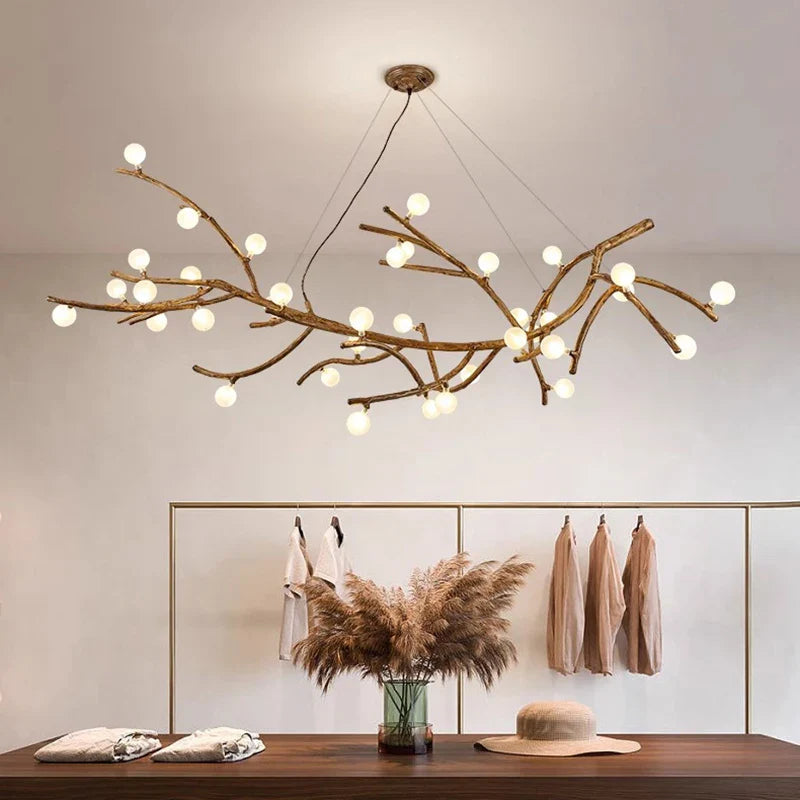 Lustre LED Branche de Bois: Design Moderne