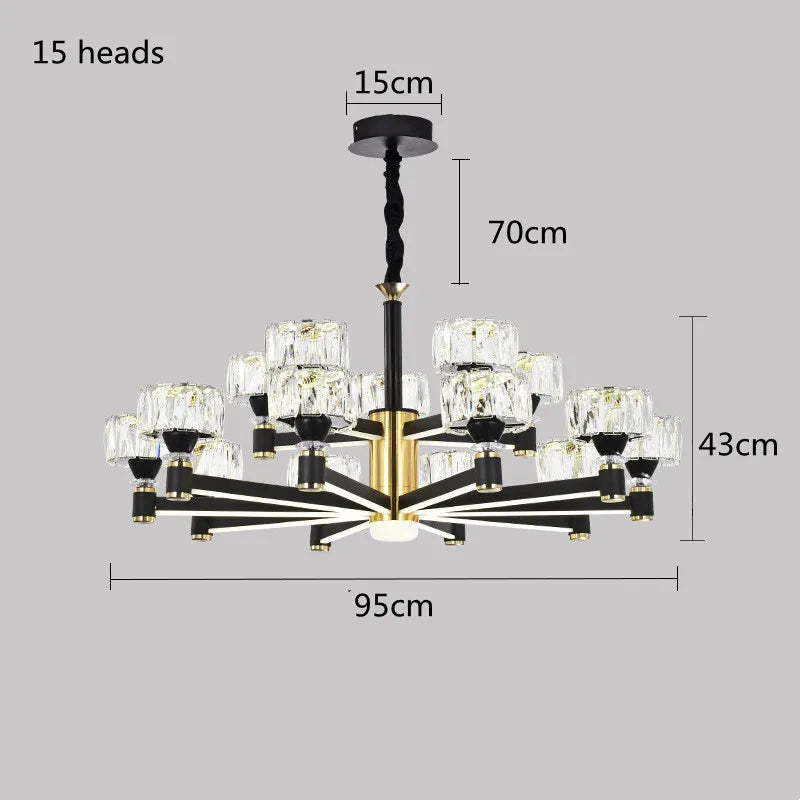 Lustre Nordique Luxe en Cristal Or et Noir