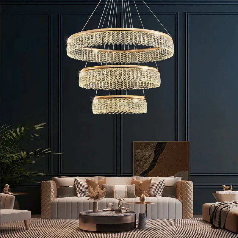 Lustre LED en cristal Losange Rond à plusieurs anneaux de luxe 2024