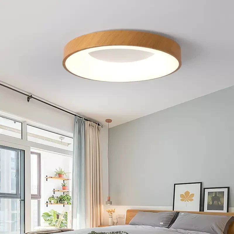 Plafonnier LED Rond Ultra-fin en Grain de Bois - Luxedéco