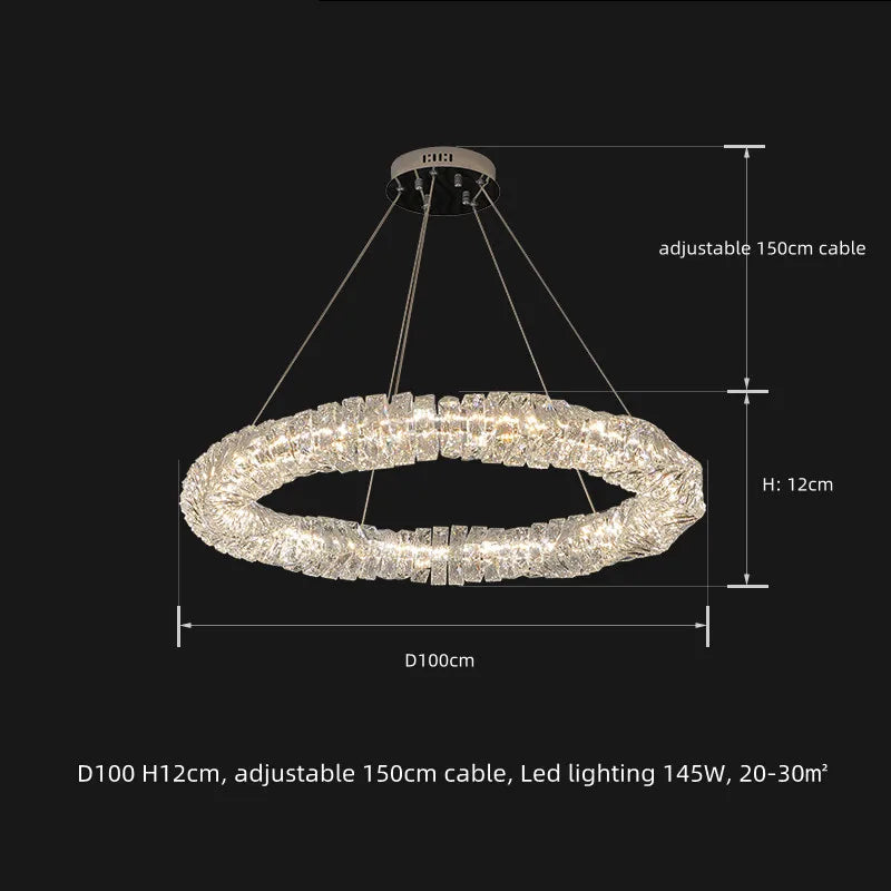 Lustre Moderne en Cristal K9 avec Suspension et Télécommande Dimmable