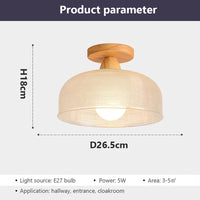 Plafonnier nordique en bois avec lampe en verre dépoli - Idéal pour le salon, la chambre ou le balcon