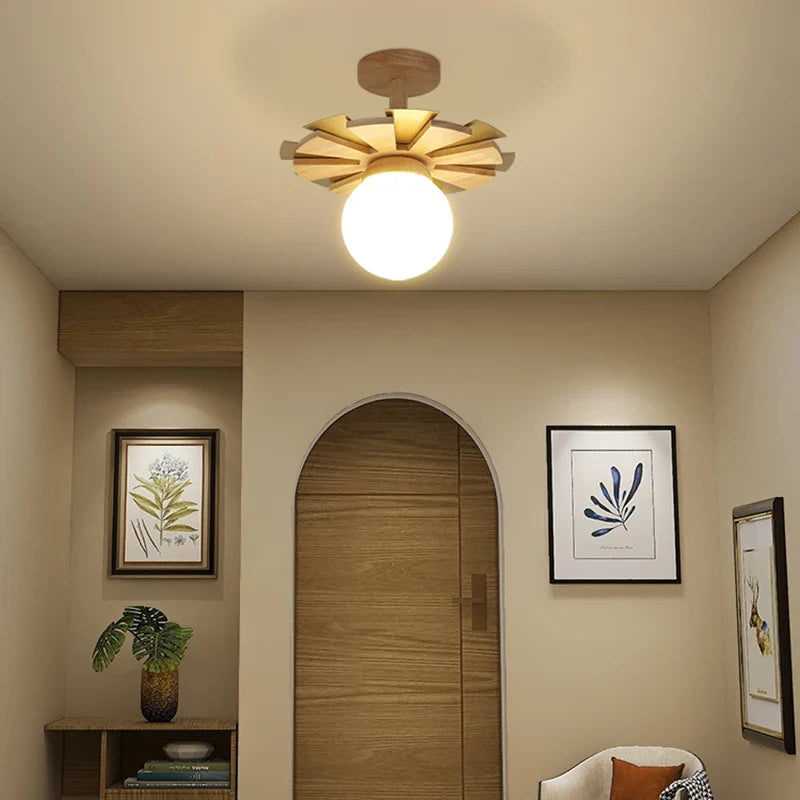 Applique murale suspendue nordique en bois avec bras oscillant LED