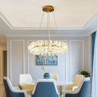 Lustre en cristal de fleur moderne luxe Suspension LED pour salon 60 80 100 cm anneaux suspendus
