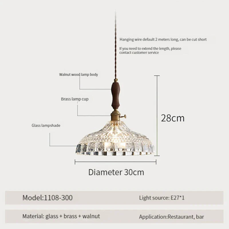 Suspension luminaire nordique en bois, verre et laiton - Style rustique moderne