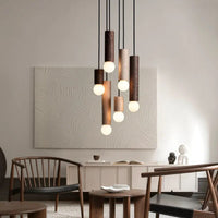 Lustre Chinois en Noyer avec Barre de Suspension
