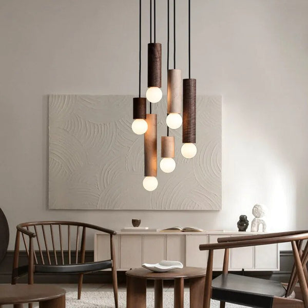 Lustre Chinois en Noyer avec Barre de Suspension