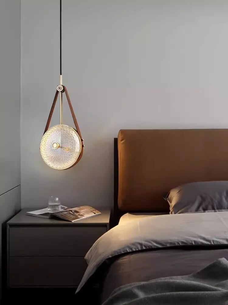 Lustre LED en Cuir et Verre