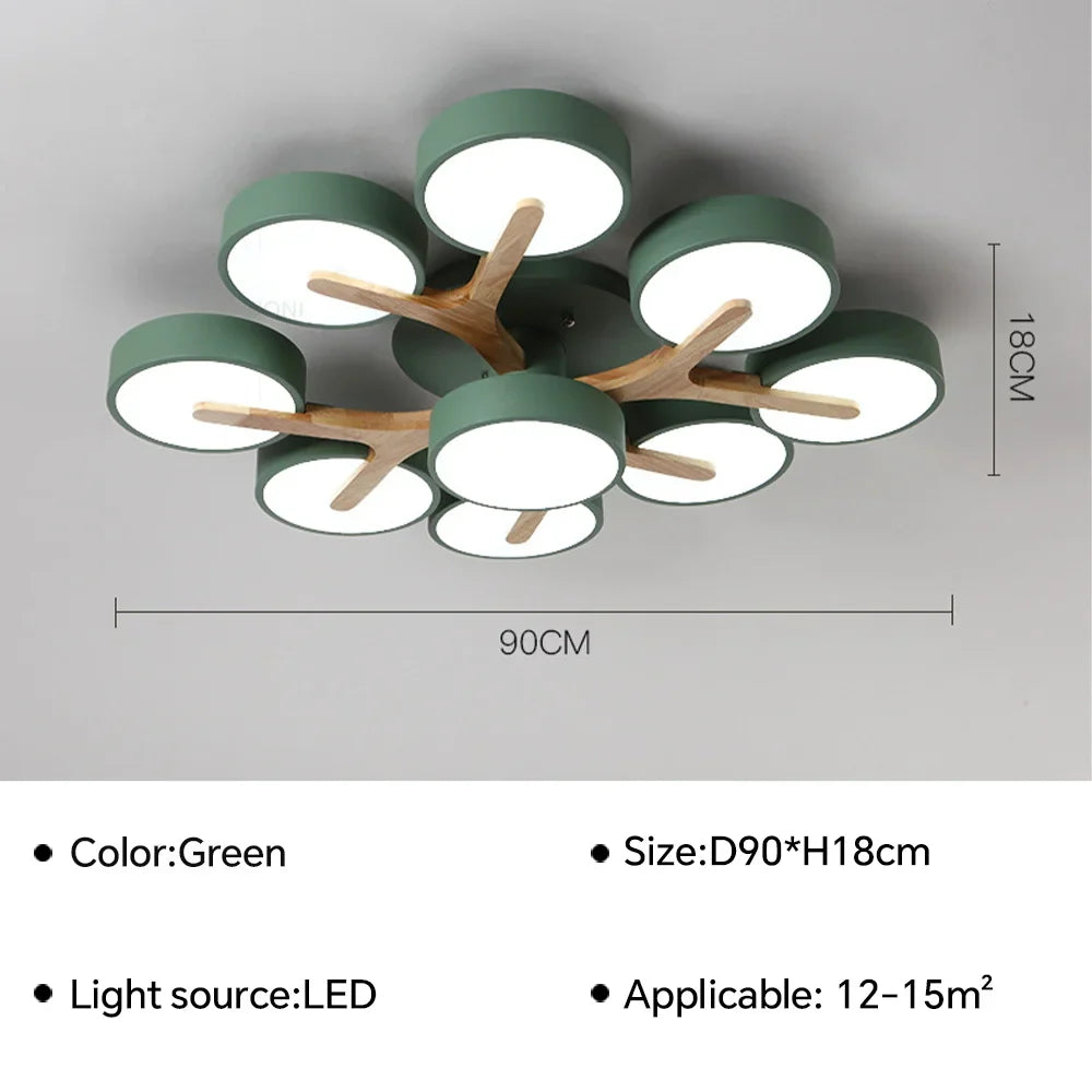Lustre Nordique Macaron LED en Bois pour une Décoration Intérieure Élégante