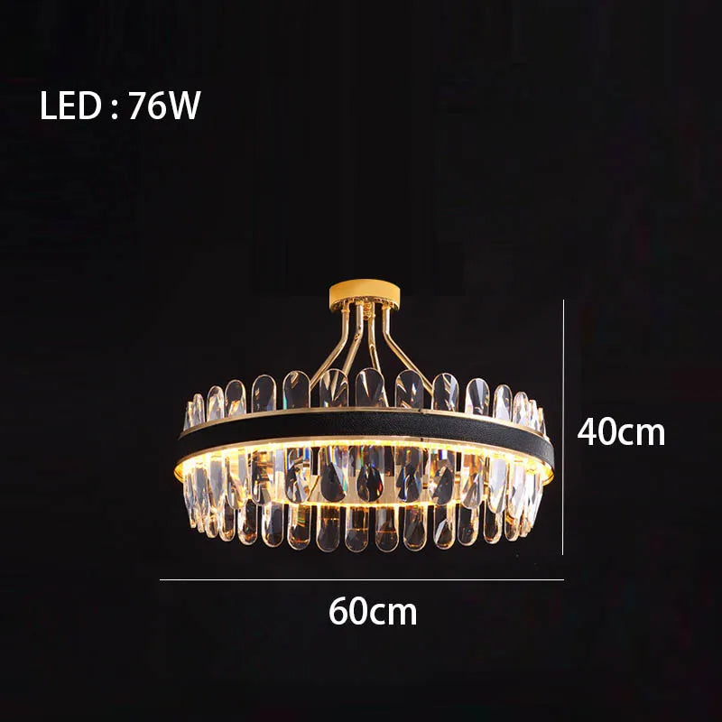 Lustre en cuir LED Cristal Luxueux Rond Suspendu Moderne - Élégance Brillante