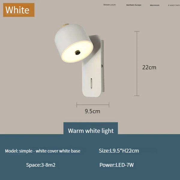 Applique Murale Nordique Rotative avec Interrupteur LED Pivotante - Collection Nordica