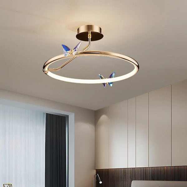 Lustre LED Papillon en Anneau d'Or pour Déco Loft