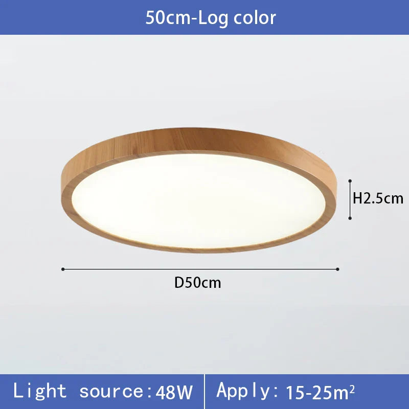 Plafonnier LED Circulaire Ultra-Mince Grain de Bois, 3 Tons de Lumière