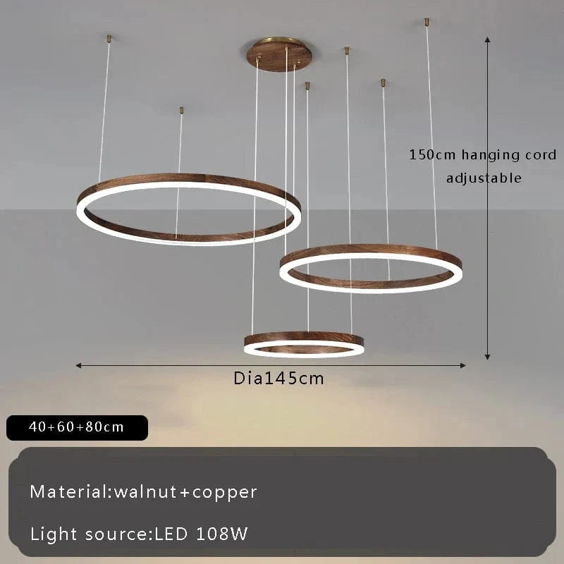 Lustre Moderne en Bois Massif avec Lumières LED de 2024