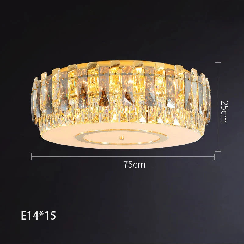 Lustre LED dimmable en verre cristal rond argent - Style moderne