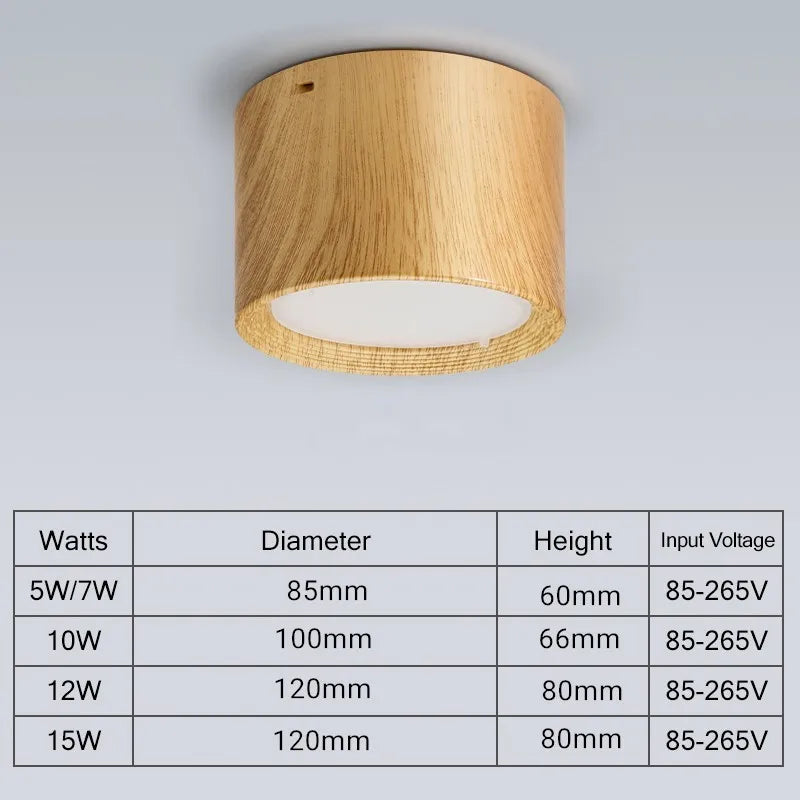Mini LED Plafonnier Dimmable en Grain de Bois - Éclairage de Surface