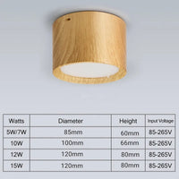 Mini LED Plafonnier Dimmable en Grain de Bois - Éclairage de Surface
