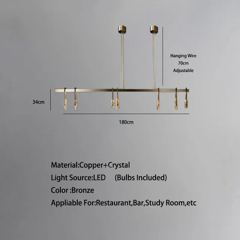 Lustre de luxe italien en cuivre avec LED postmoderne et cristaux ronds