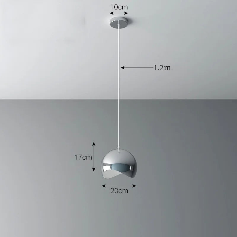 Plafonnier nordique argenté Globe boule miroir, lampe suspendue en fer
