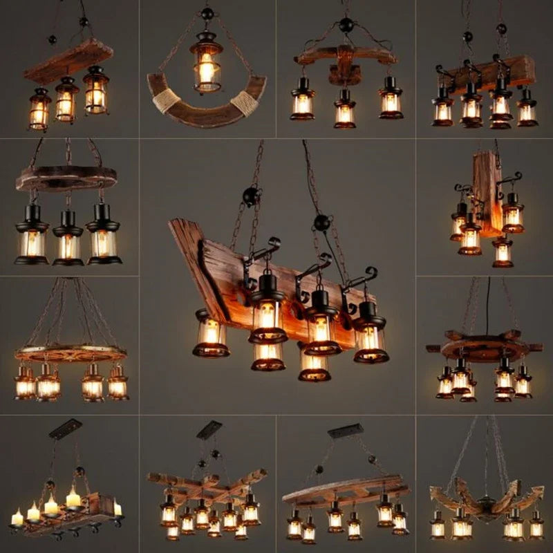 Lustre LED rétro industriel antique LOFT Bar Vintage Art bois E27