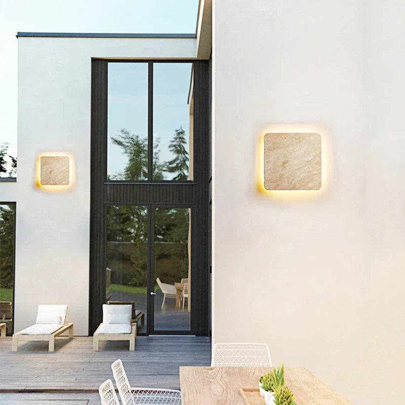 Applique murale Yellowstone en pierre naturelle, LED étanche IP65, design carré, pour villa, cour, entrée, couloir et restaurant - Lumières décoratives
