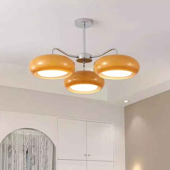 Lustre Antique en Verre et Laiton Orange Medieval
