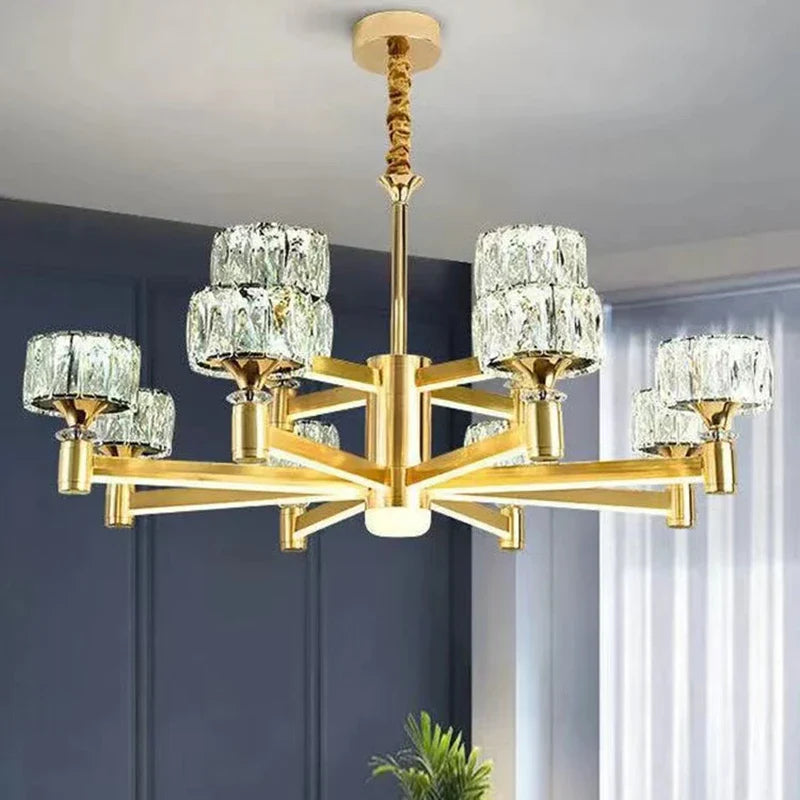Lustre Nordique Luxe en Cristal Or et Noir