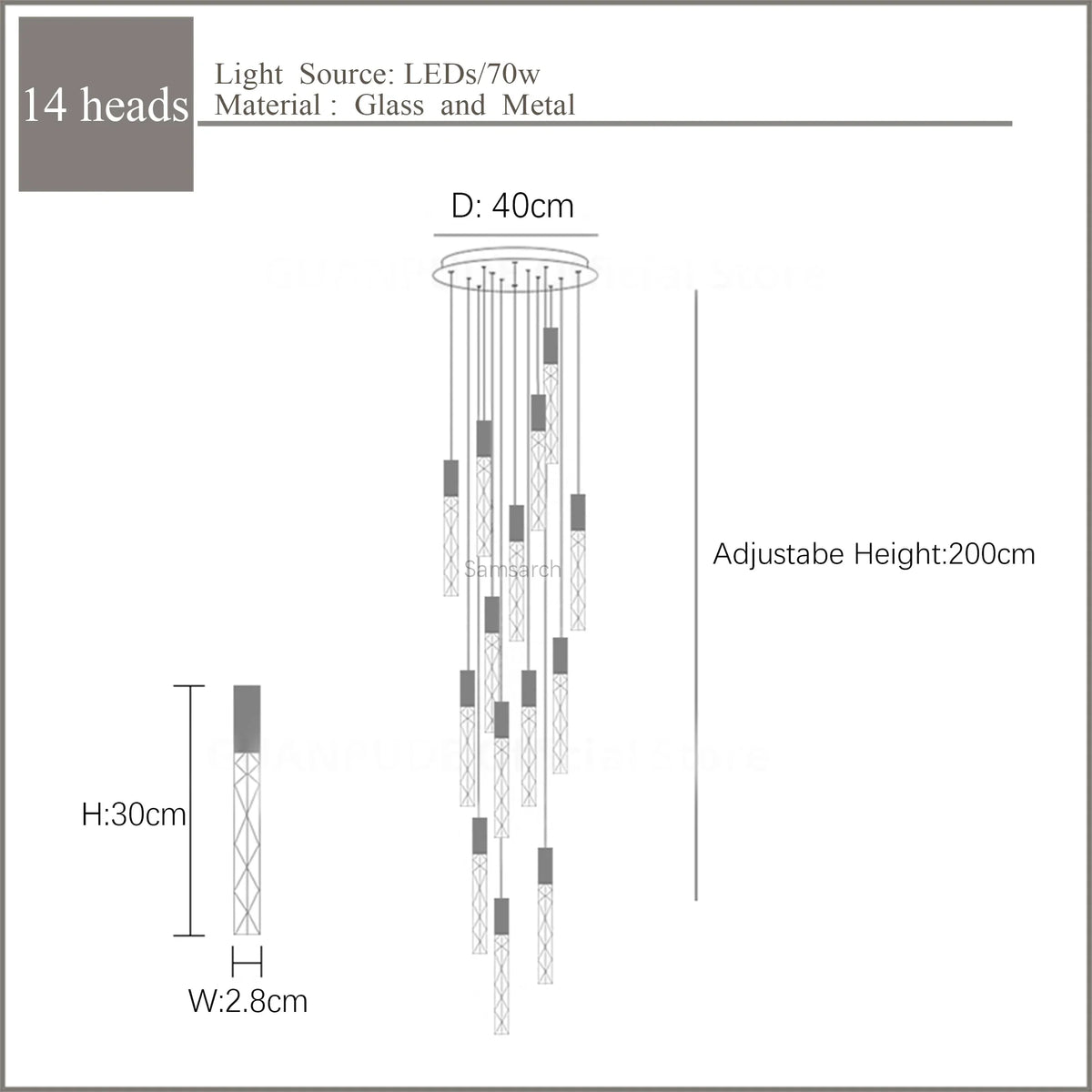 Lustre en Or Moderne LED pour Escalier en Cristal Spirale