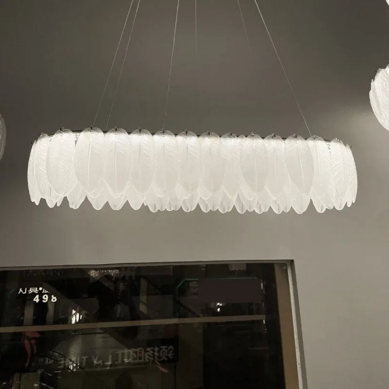 Lustre LED nordique en verre cristal et plumes décoratif d'intérieur - Collection Luxe