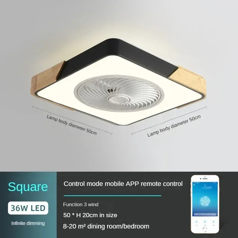 Plafonnier LED en bois design moderne avec ventilateur et télécommande
