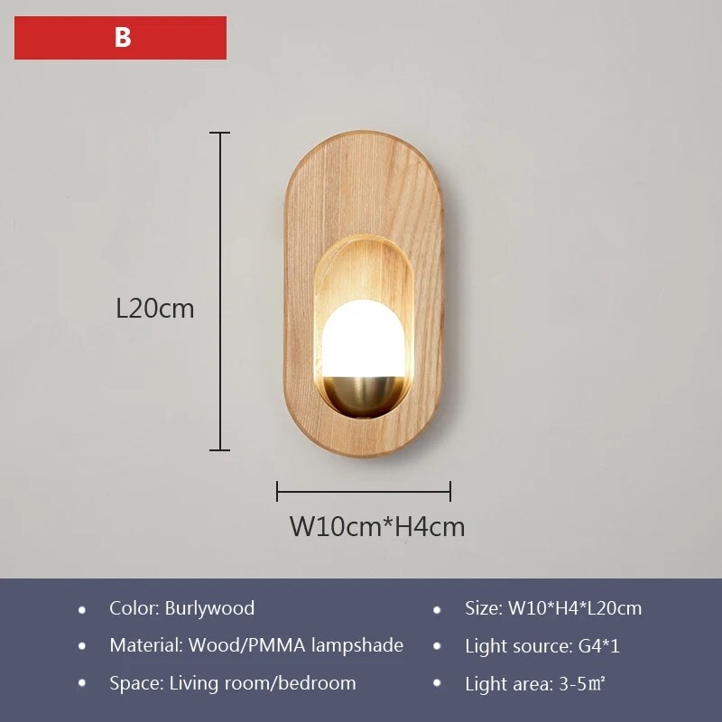 Applique murale LED nordique en bois naturel