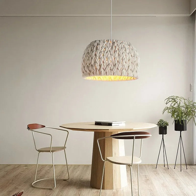 Lustre nordique en corde tricotée Wabi Sabi E27 LED Suspension Luminaire