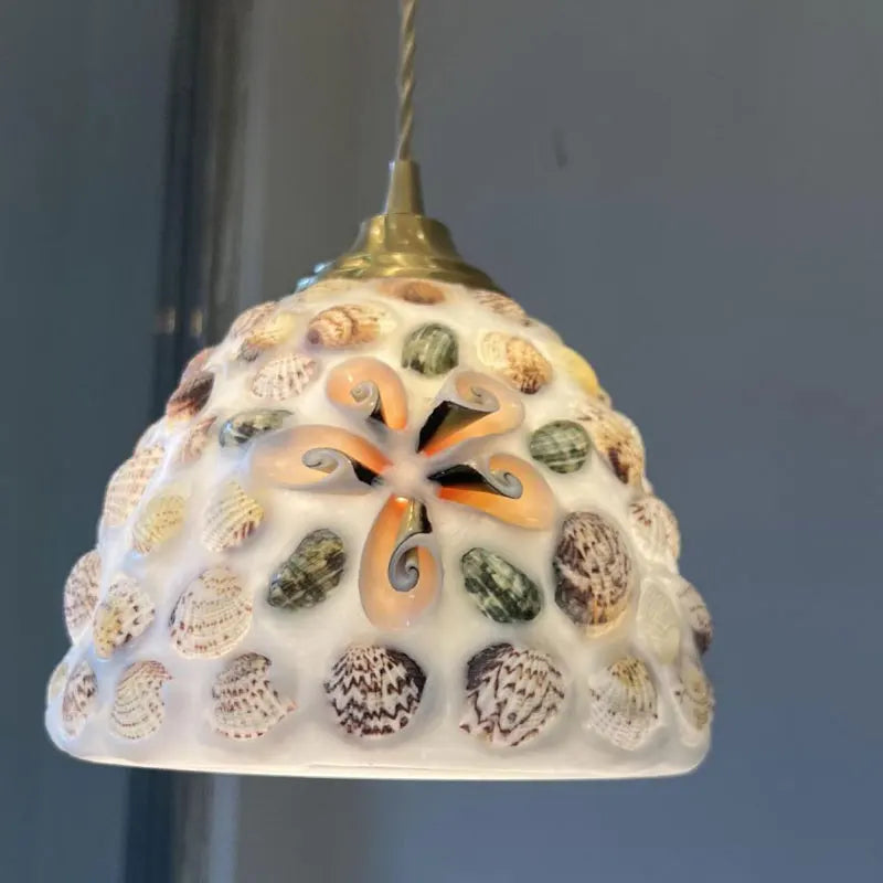 Suspension Tiffany Méditerranée en Verre Coquille LED