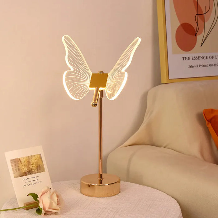 Lampe de table rétro or acrylique papillon LED - Éclairage élégant pour hôtel, villa et salon
