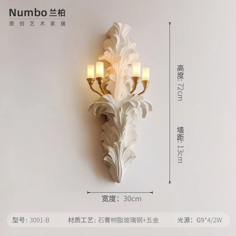 Applique murale vintage française en plâtre avec éclairage LED