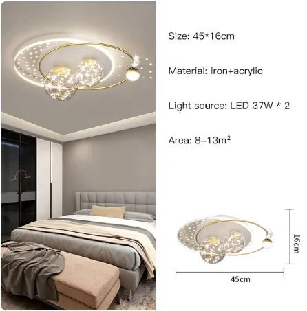 Lustre Étoilé Nordique Moderne Acrylique Or/Noir à LEDs pour Chambre et Salon