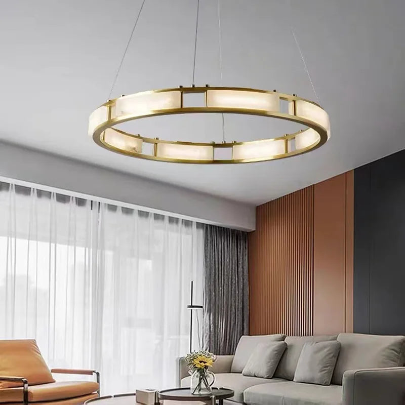 Lustre rond LED en marbre post-moderne avec intensité ajustable