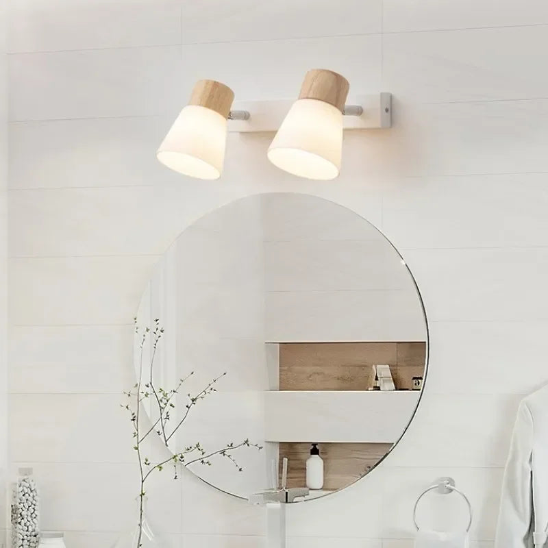 Applique murale nordique LED Double tête, bois et verre