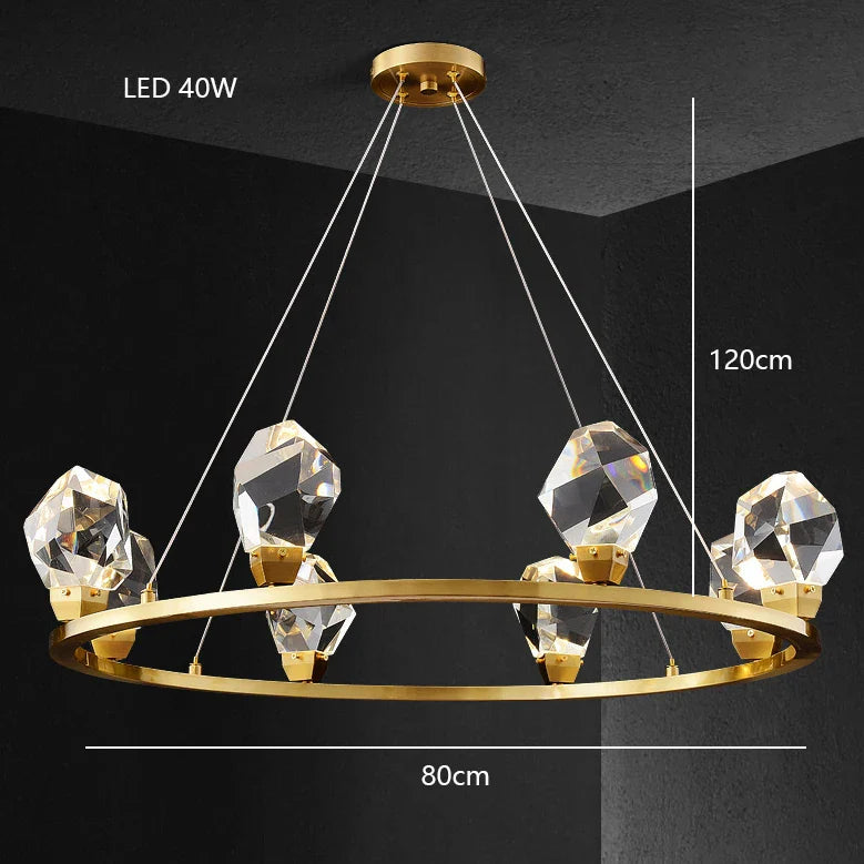 Lustre de Luxe en Laiton Diamant Cristal LED Moderne