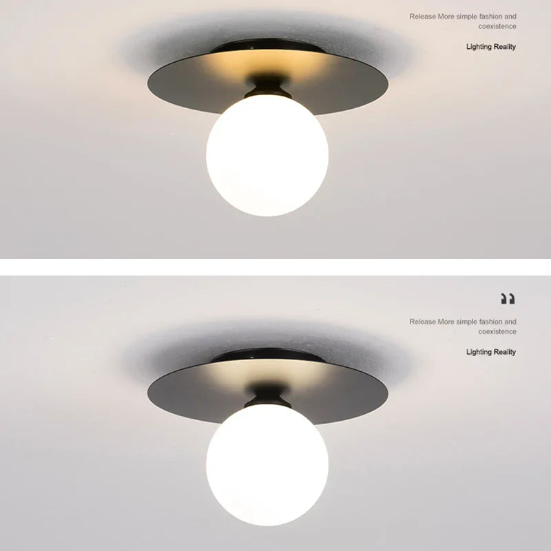 Plafonnier LED Noir et Or Boule en Verre