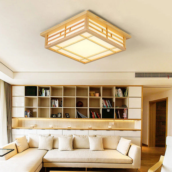 Plafonnier Lampe LED Bois Massif Japonais - Édition Zen