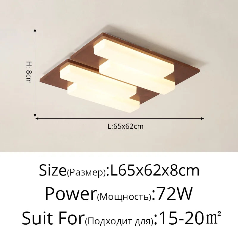 Plafonnier LED Bois Véritable Moderne - 4/6/9 Têtes Luminaire Intérieur