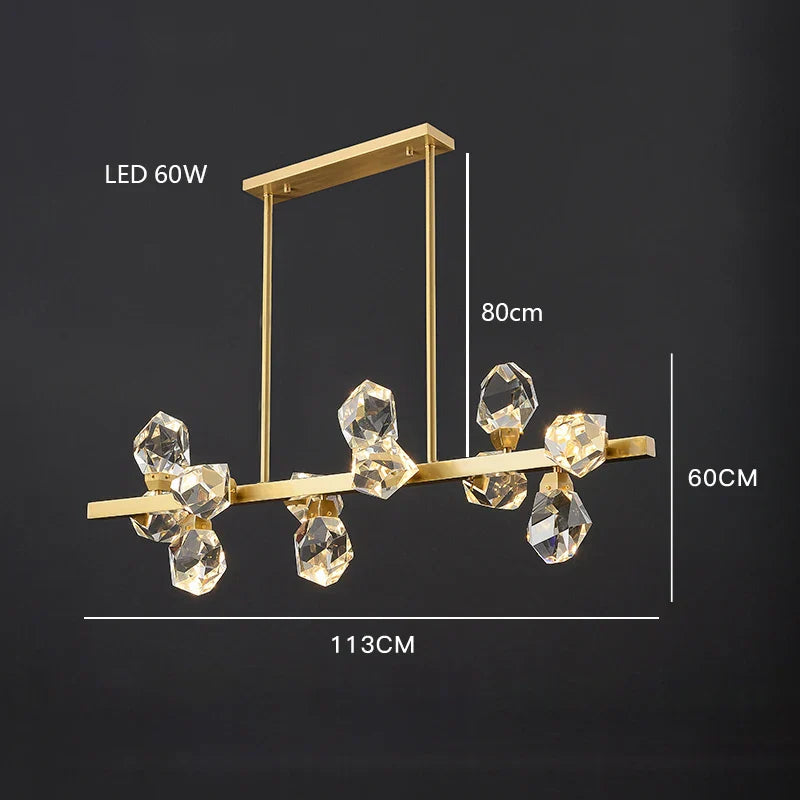 Lustre de Luxe en Laiton Diamant Cristal LED Moderne