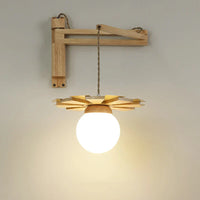 Applique murale suspendue nordique en bois avec bras oscillant LED