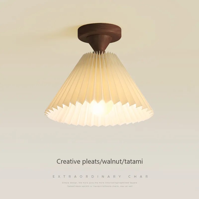 Plafonnier LED Bois et Tissu Plissé