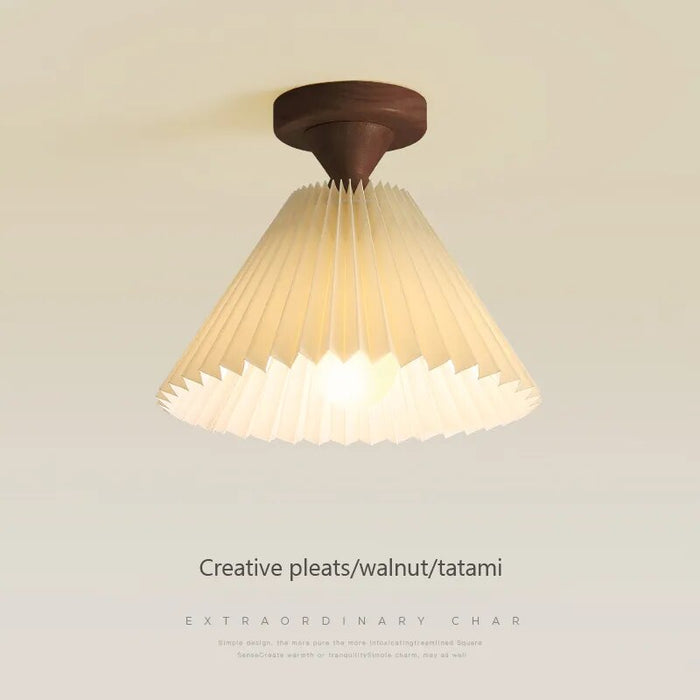Plafonnier LED Bois et Tissu Plissé